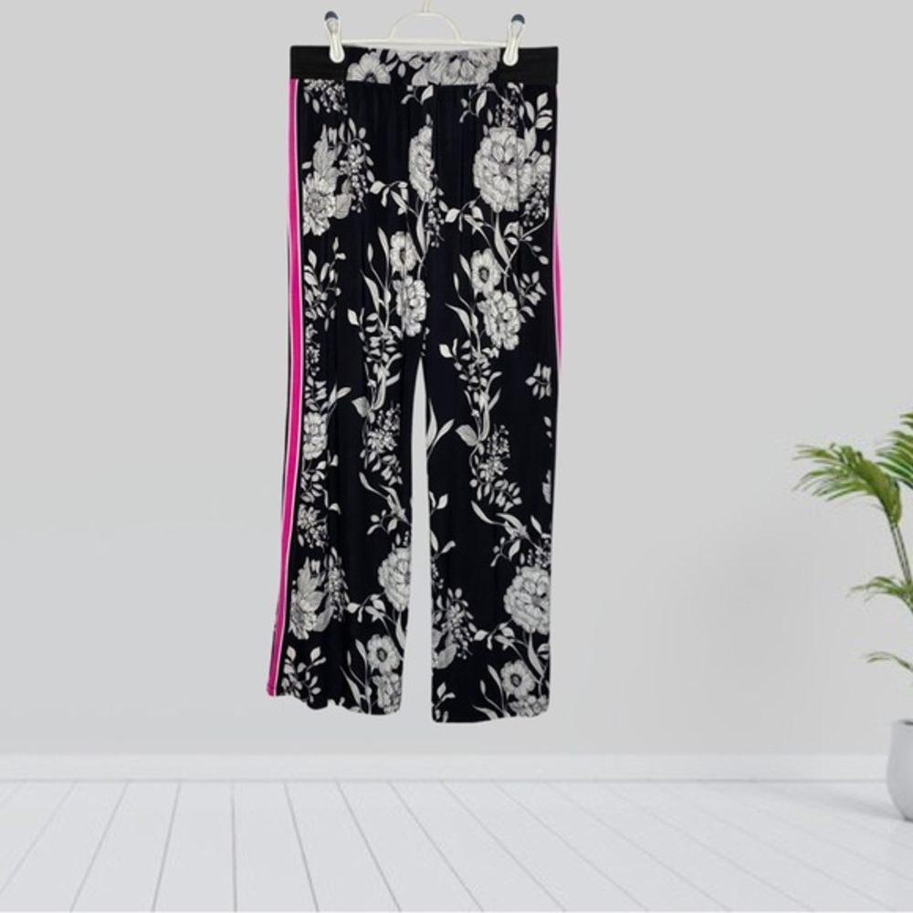 Inc International Concepts Women’s Black Pink Floral Printed Wide Leg Pants Sz M